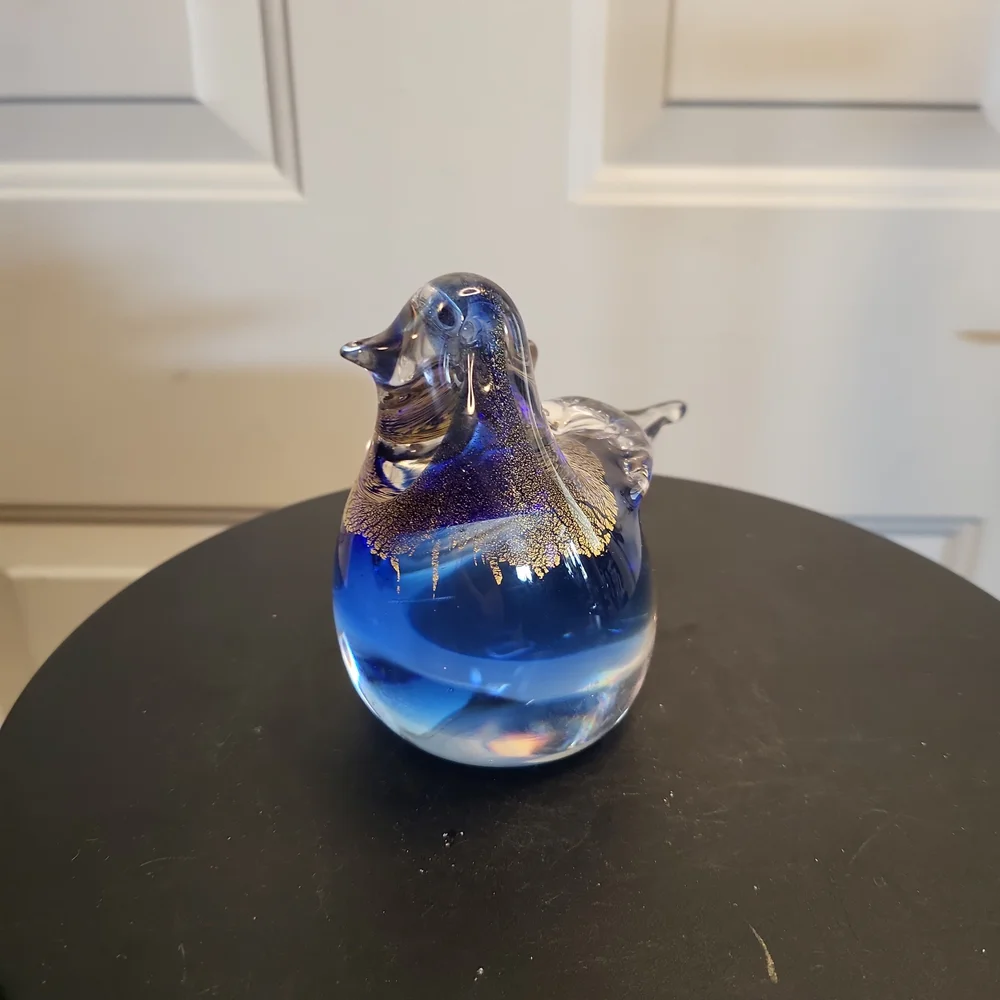 Hand Blown Glass Blue Bird with Gold Flakes - Picture 3 of 10